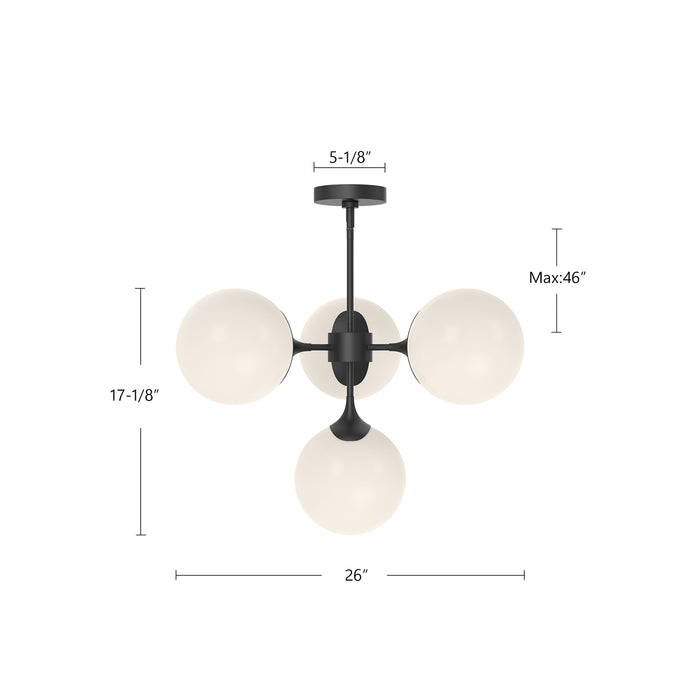 Nouveau Four Light Chandelier Aged Gold/Opal Matte Glass-Mid. Chandeliers-Alora-Lighting Design Store