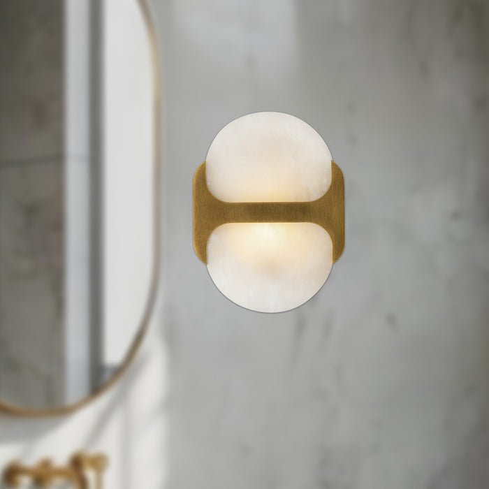 Odin One Light Wall Vanity Vintage Brass/Alabaster-Sconces-Alora-Lighting Design Store