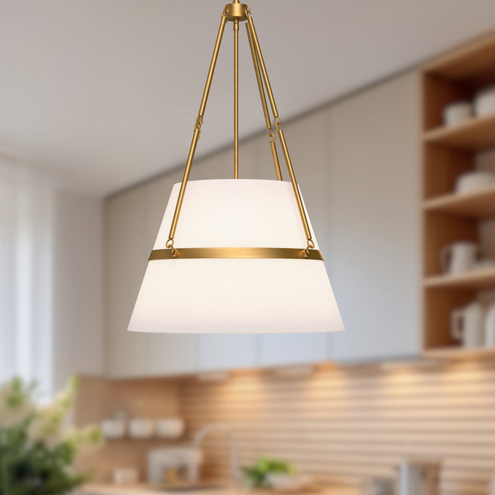 Oliver One Light Pendant Aged Gold/White Linen-Pendants-Alora-Lighting Design Store