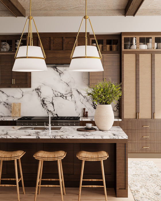 Oliver One Light Pendant Aged Gold/White Linen-Pendants-Alora-Lighting Design Store