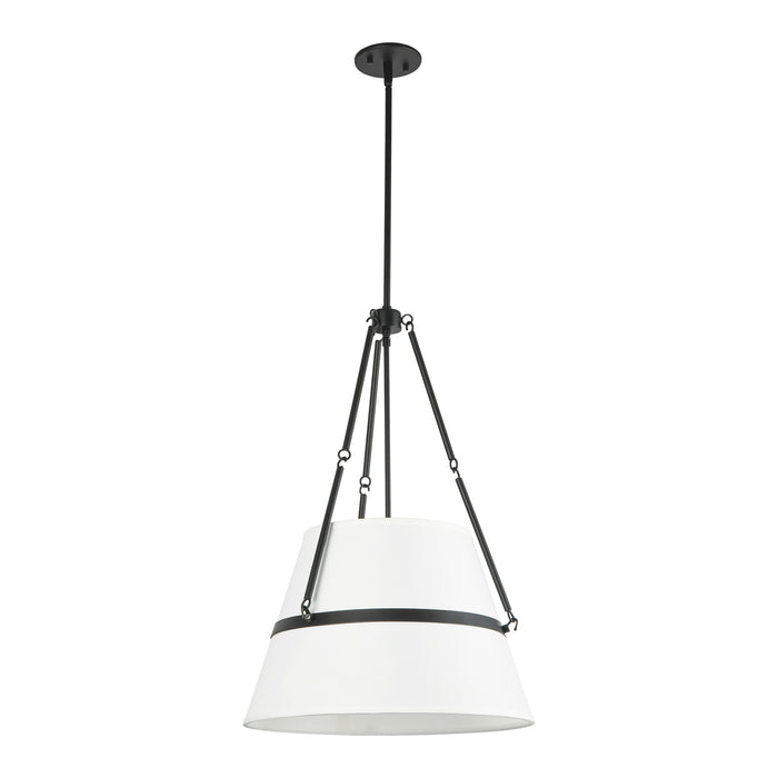 Oliver One Light Pendant Matte Black/White Linen-Pendants-Alora-Lighting Design Store