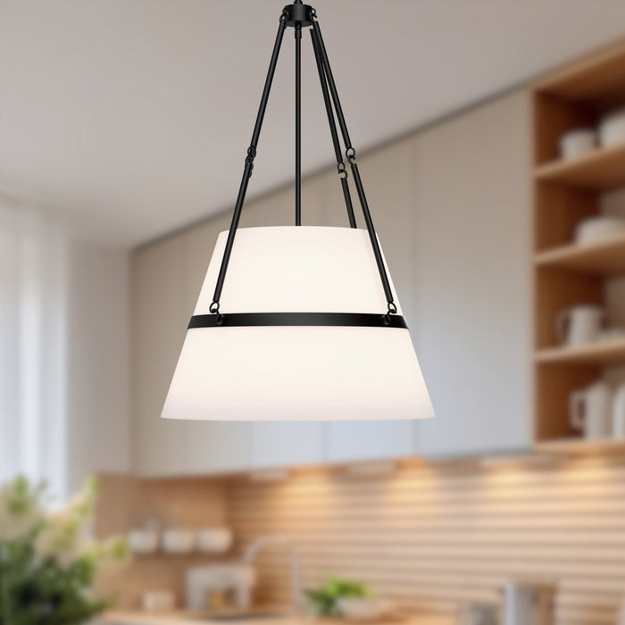 Oliver One Light Pendant Matte Black/White Linen-Pendants-Alora-Lighting Design Store