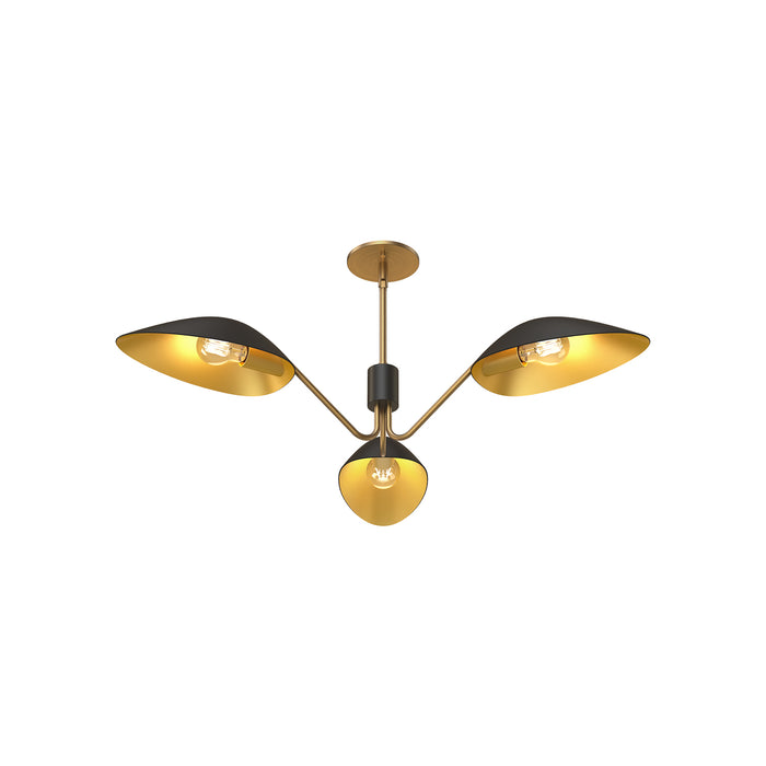 Oscar Three Light Pendant Aged Gold/Matte Black-Semi-Flush Mts.-Alora-Lighting Design Store