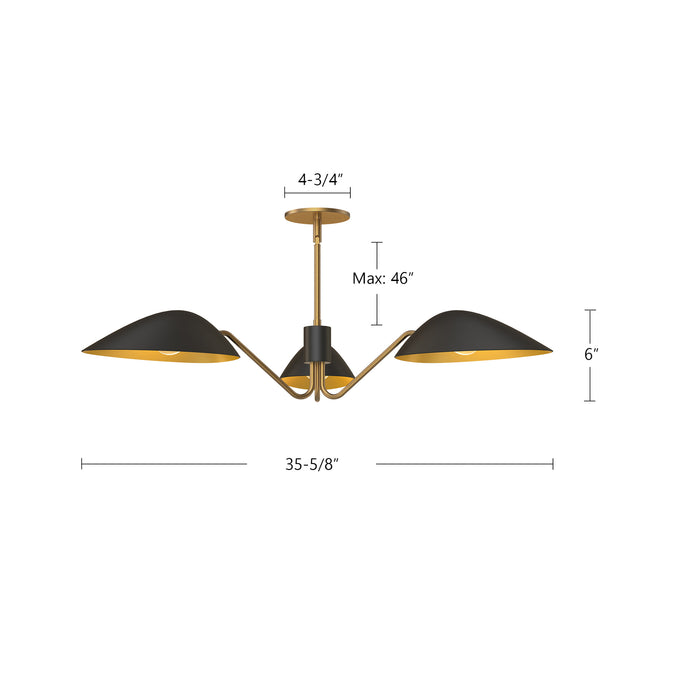 Oscar Three Light Pendant Aged Gold/Matte Black-Semi-Flush Mts.-Alora-Lighting Design Store