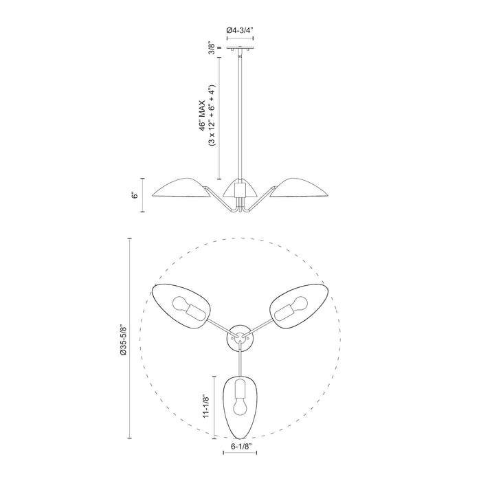 Oscar Three Light Pendant Aged Gold/White-Semi-Flush Mts.-Alora-Lighting Design Store