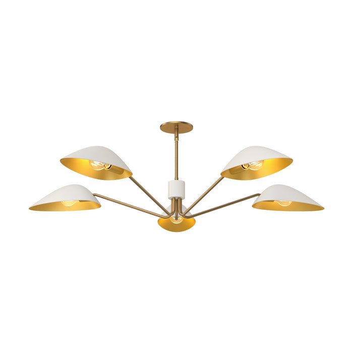 Oscar Five Light Pendant Aged Gold/White-Linear/Island-Alora-Lighting Design Store