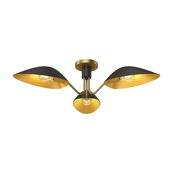 Oscar Three Light Semi-Flush Mount Aged Gold/Matte Black-Semi-Flush Mts.-Alora-Lighting Design Store