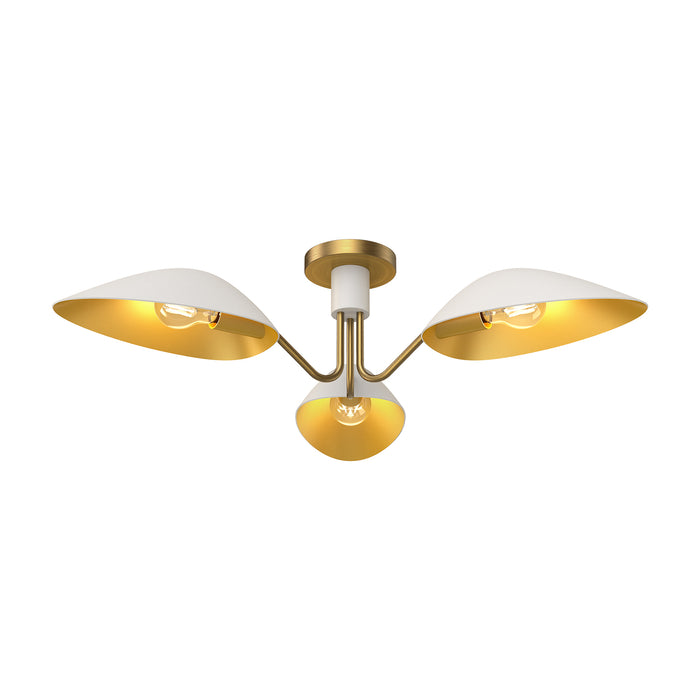 Oscar Three Light Semi-Flush Mount Aged Gold/White-Semi-Flush Mts.-Alora-Lighting Design Store