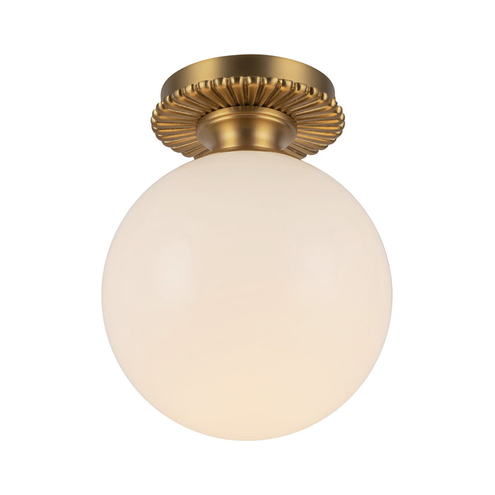 Otis One Light Semi-Flush Mount Brushed Gold/Glossy Opal Glass-Flush Mounts-Alora-Lighting Design Store