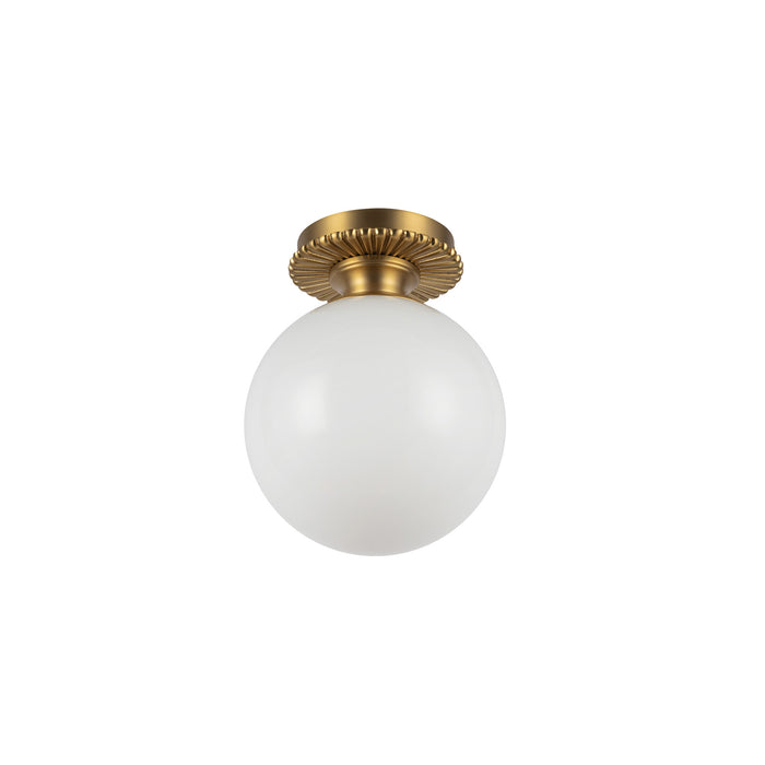 Otis One Light Semi-Flush Mount Brushed Gold/Glossy Opal Glass-Flush Mounts-Alora-Lighting Design Store