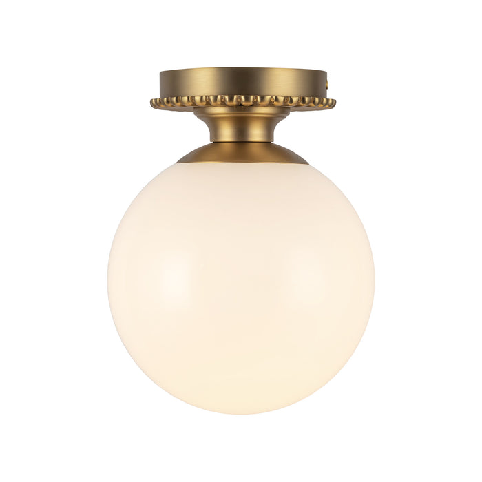 Otis One Light Semi-Flush Mount Brushed Gold/Glossy Opal Glass-Flush Mounts-Alora-Lighting Design Store