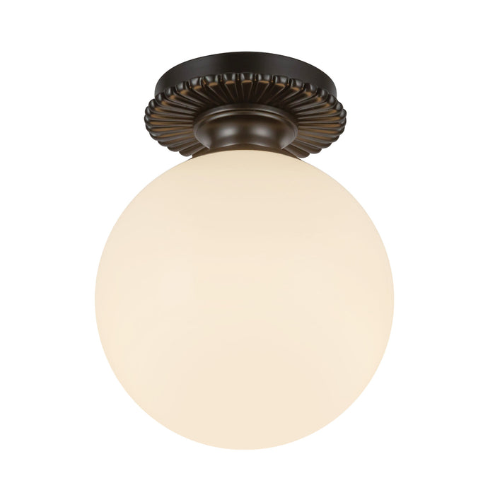Otis One Light Semi-Flush Mount Matte Black/Glossy Opal Glass-Semi-Flush Mts.-Alora-Lighting Design Store