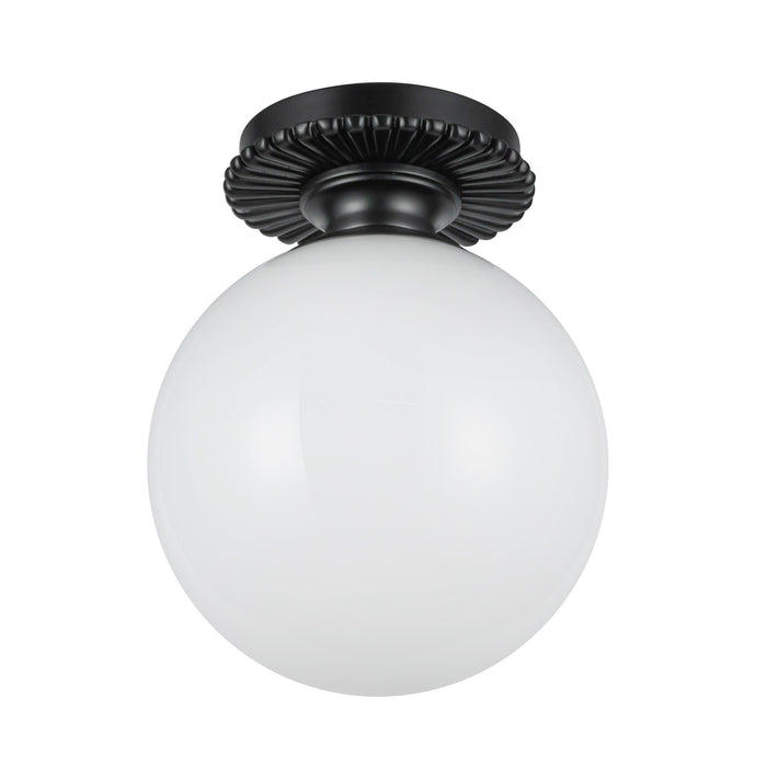Otis One Light Semi-Flush Mount Matte Black/Glossy Opal Glass-Semi-Flush Mts.-Alora-Lighting Design Store