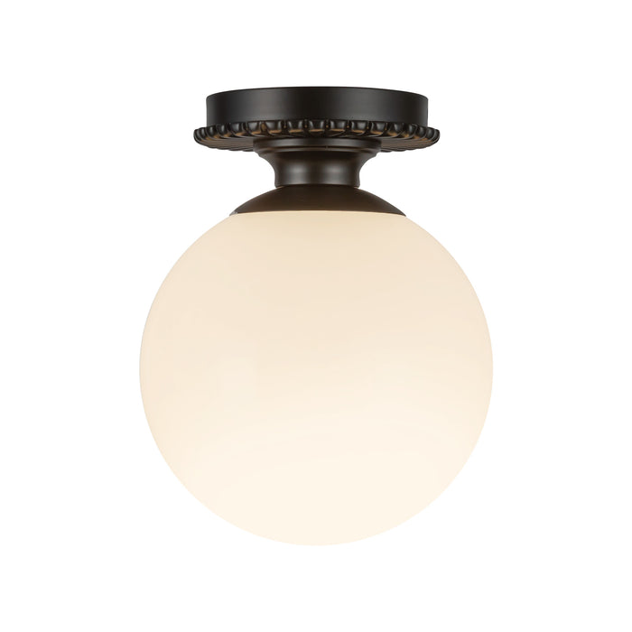 Otis One Light Semi-Flush Mount Matte Black/Glossy Opal Glass-Semi-Flush Mts.-Alora-Lighting Design Store
