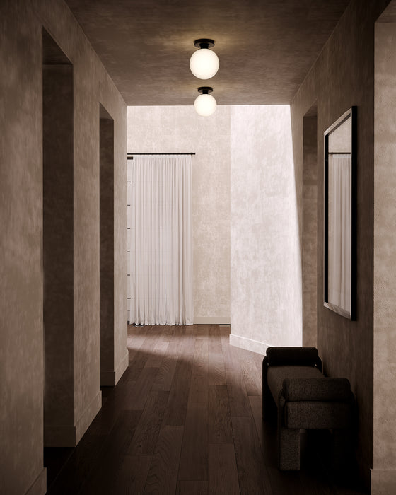 Otis One Light Semi-Flush Mount Matte Black/Glossy Opal Glass-Semi-Flush Mts.-Alora-Lighting Design Store