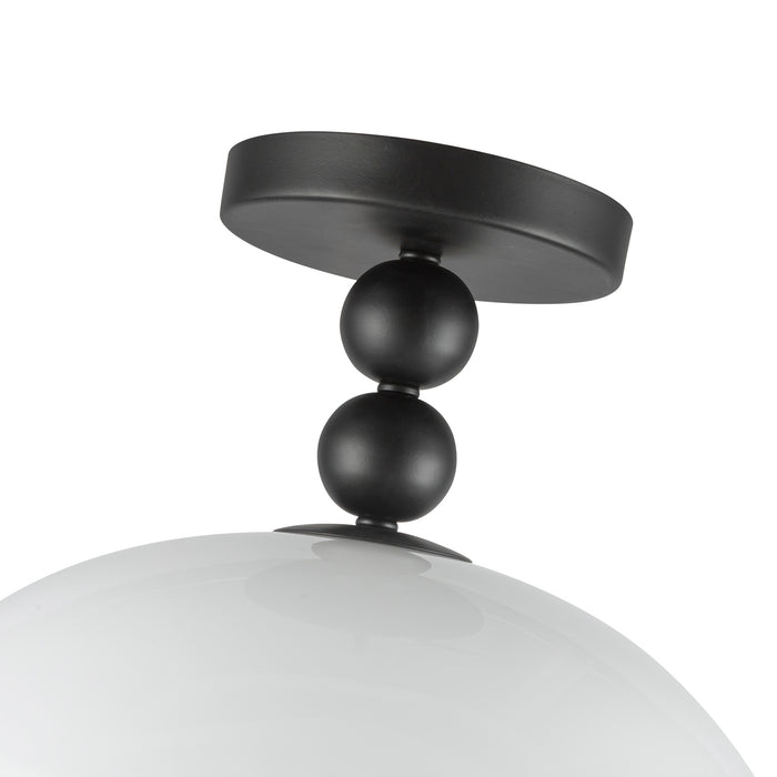 Paisley One Light Semi-Flush Mount Matte Black/Glossy Opal Glass-Semi-Flush Mts.-Alora-Lighting Design Store