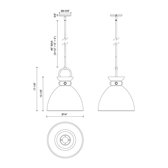 Waldo One Light Pendant Matte Black/Aged Gold-Pendants-Alora-Lighting Design Store