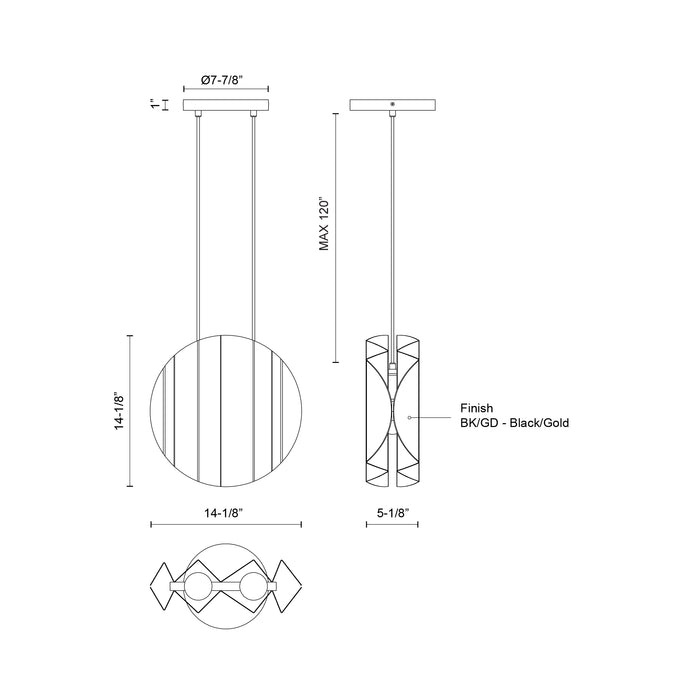 Akira Two Light Pendant Black/Gold-Pendants-Kuzco Lighting-Lighting Design Store
