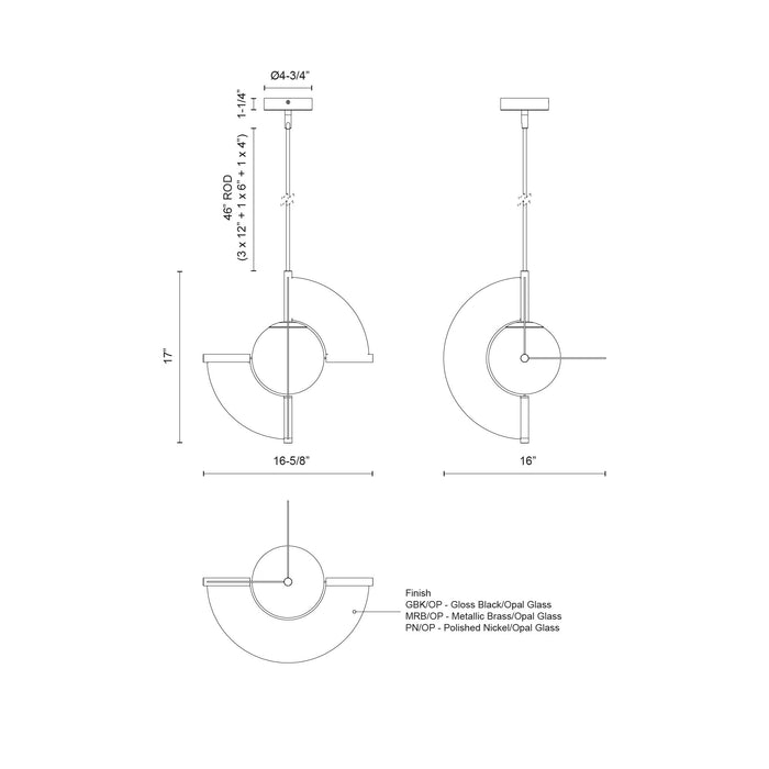 Scorpio LED Pendant Polished Nickel/Opal Glass-Pendants-Kuzco Lighting-Lighting Design Store