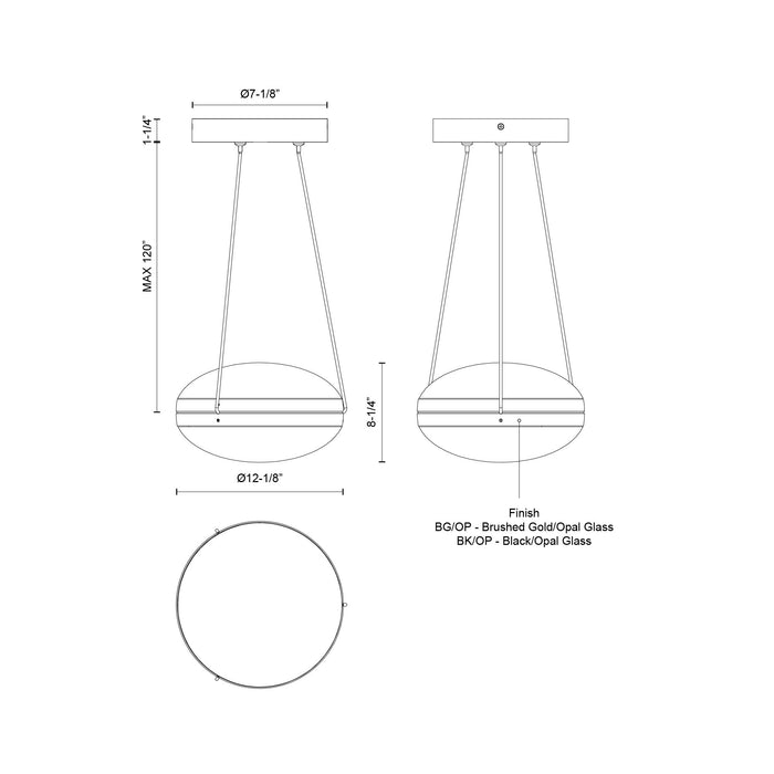 Virgo LED Pendant Brushed Gold/Opal Glass-Pendants-Kuzco Lighting-Lighting Design Store