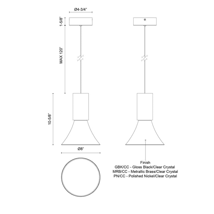 Floe LED Pendant Polished Nickel/Clear Crystal-Mini Pendants-Kuzco Lighting-Lighting Design Store