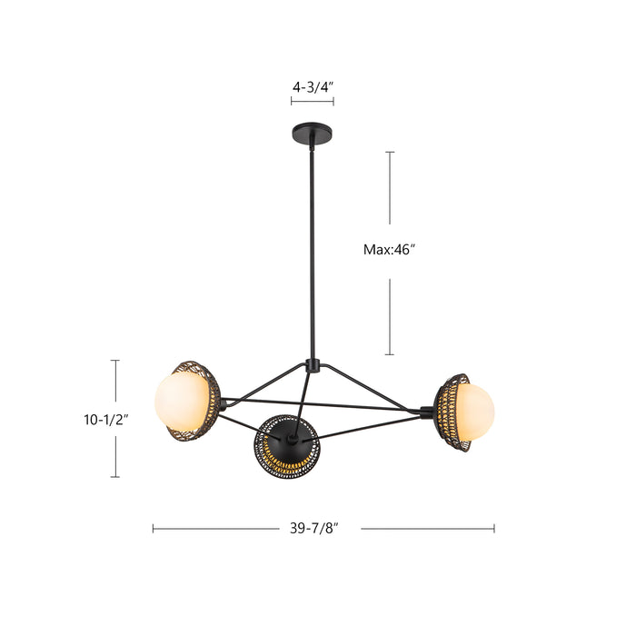Perth Three Light Chandelier Matte Black/Opal Glass-Large Chandeliers-Alora-Lighting Design Store