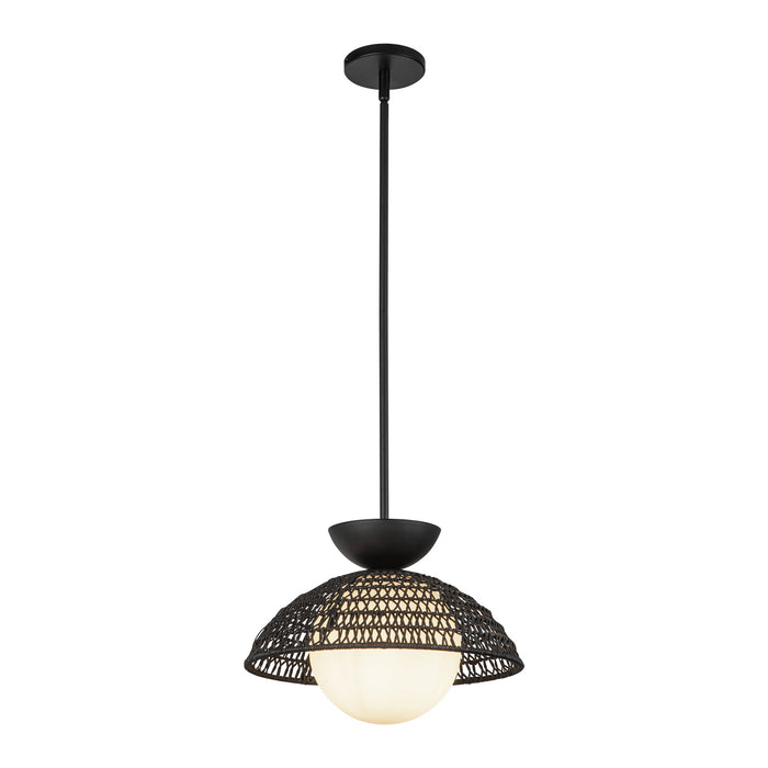 Perth One Light Pendant Matte Black/Opal Glass-Pendants-Alora-Lighting Design Store