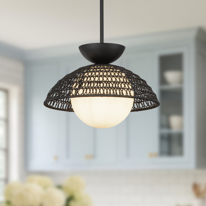 Perth One Light Pendant Matte Black/Opal Glass-Pendants-Alora-Lighting Design Store