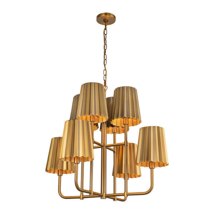 Plisse Eight Light Chandelier Aged Gold-Mid. Chandeliers-Alora-Lighting Design Store