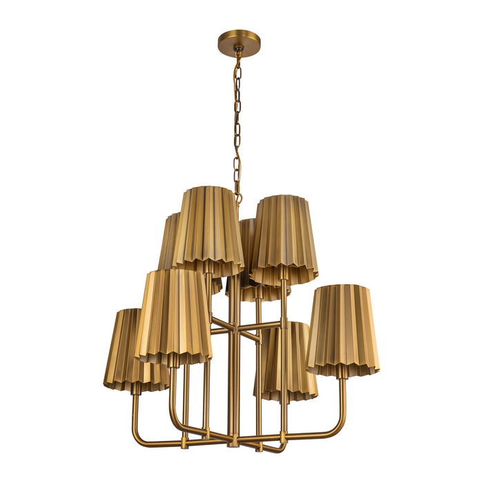 Plisse Eight Light Chandelier Aged Gold-Mid. Chandeliers-Alora-Lighting Design Store