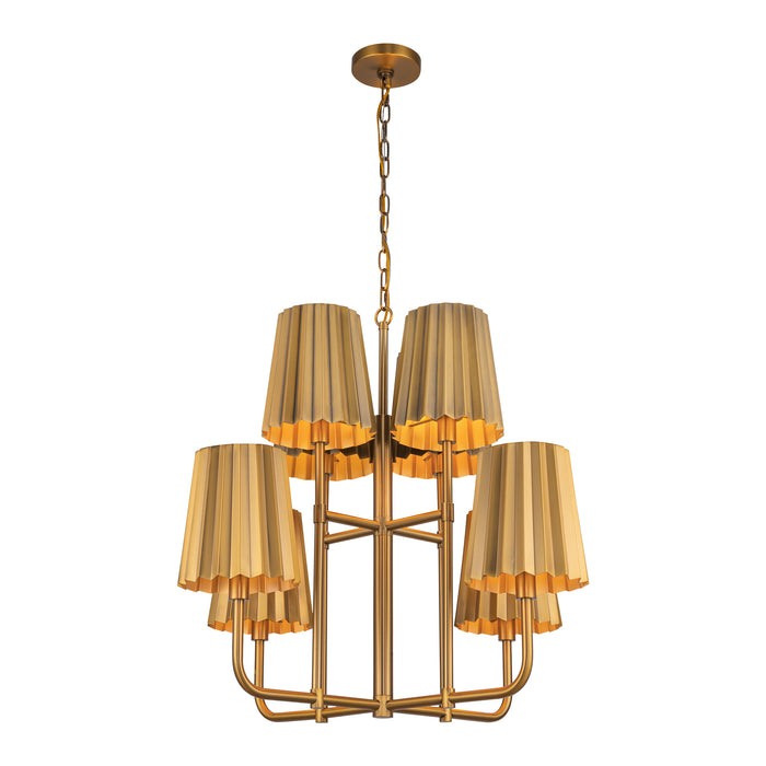 Plisse Eight Light Chandelier Aged Gold-Mid. Chandeliers-Alora-Lighting Design Store