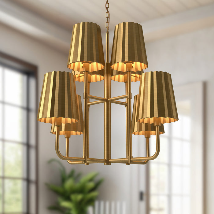 Plisse Eight Light Chandelier Aged Gold-Mid. Chandeliers-Alora-Lighting Design Store