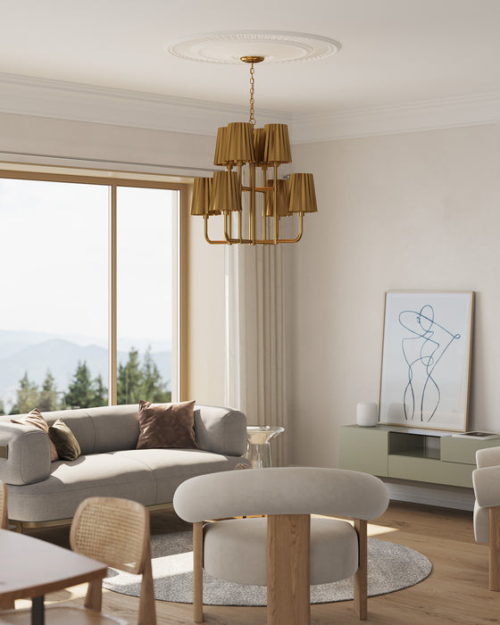 Plisse Eight Light Chandelier Aged Gold-Mid. Chandeliers-Alora-Lighting Design Store