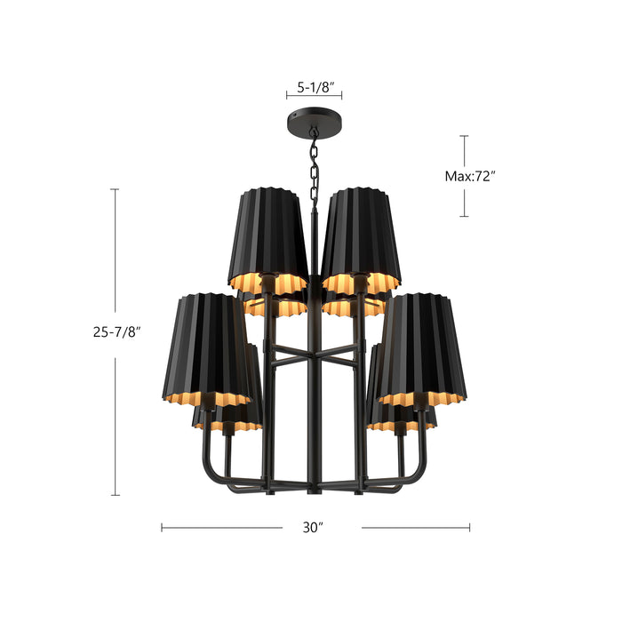 Plisse Eight Light Chandelier Aged Gold-Mid. Chandeliers-Alora-Lighting Design Store