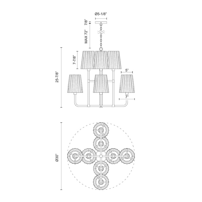 Plisse Eight Light Chandelier Aged Gold-Mid. Chandeliers-Alora-Lighting Design Store