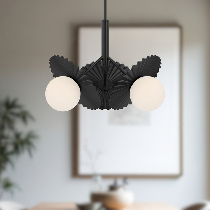 Plume Three Light Chandelier Matte Black/Opal Glass-Mid. Chandeliers-Alora-Lighting Design Store