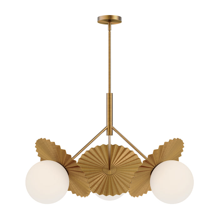 Plume Three Light Chandelier Brushed Gold/Opal Glass-Mid. Chandeliers-Alora-Lighting Design Store