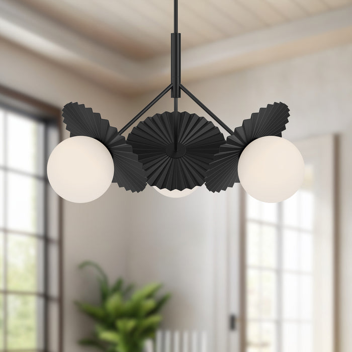 Plume Three Light Chandelier Matte Black/Opal Glass-Mid. Chandeliers-Alora-Lighting Design Store