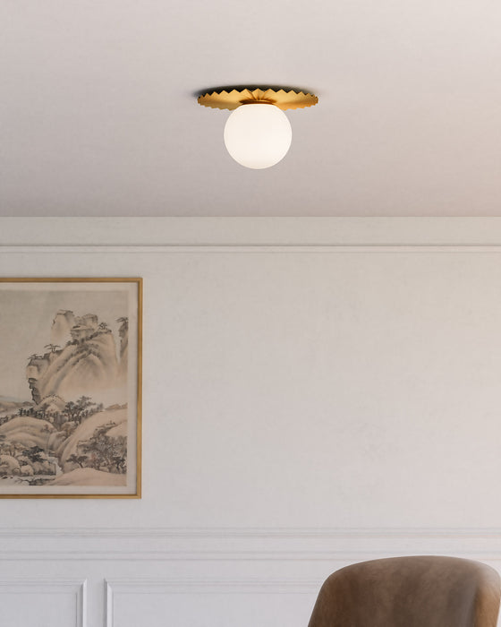 Plume One Light Flush Mount Brushed Gold/Opal Matte Glass-Flush Mounts-Alora-Lighting Design Store
