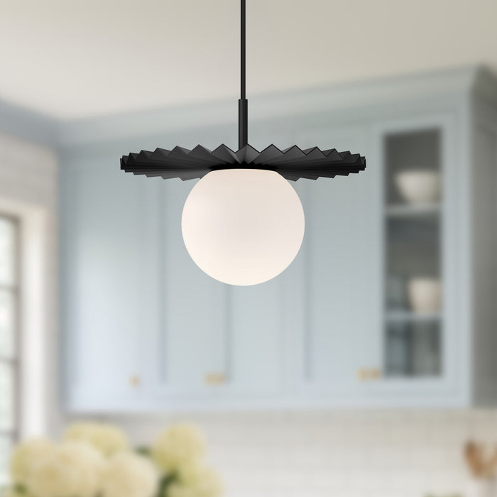 Plume One Light Pendant Matte Black/Opal Matte Glass-Pendants-Alora-Lighting Design Store