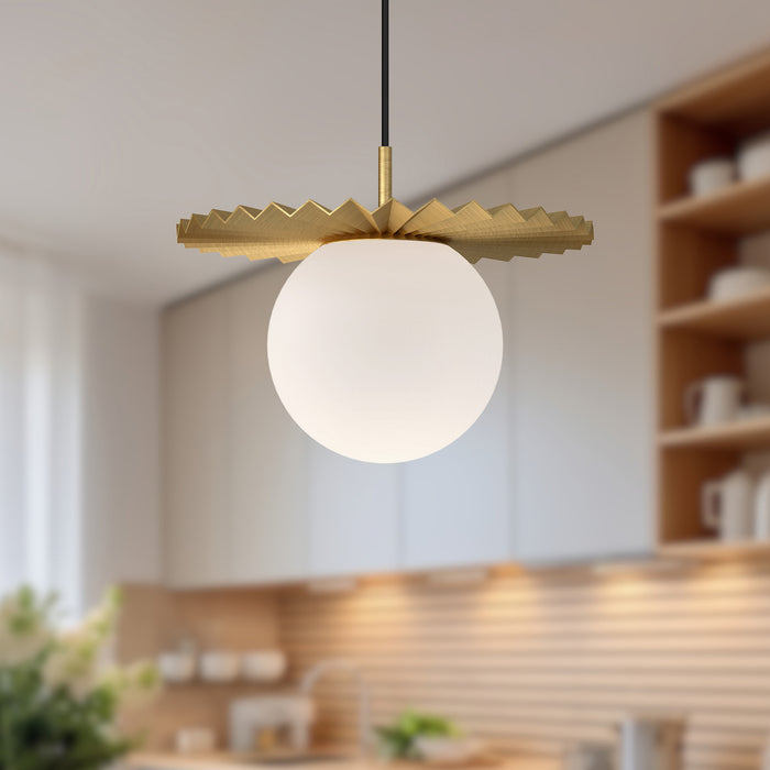 Plume One Light Pendant Brushed Gold/Opal Matte Glass-Pendants-Alora-Lighting Design Store