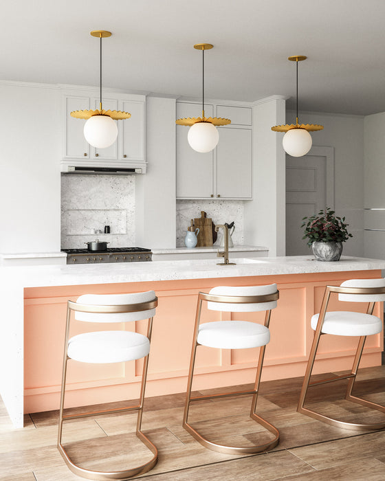 Plume One Light Pendant Brushed Gold/Opal Matte Glass-Pendants-Alora-Lighting Design Store