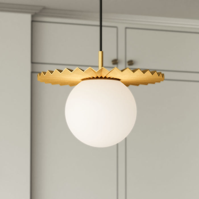 Plume One Light Pendant Brushed Gold/Opal Matte Glass-Pendants-Alora-Lighting Design Store