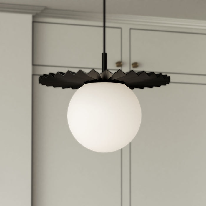 Plume One Light Pendant Matte Black/Opal Matte Glass-Pendants-Alora-Lighting Design Store