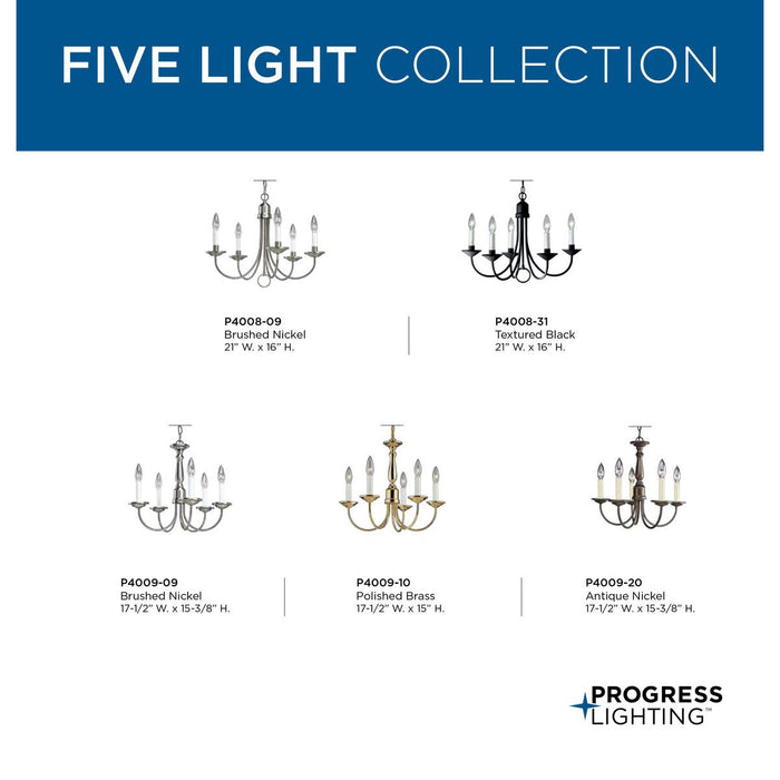Five Light Chandelier-Mini Chandeliers-Progress Lighting-Lighting Design Store