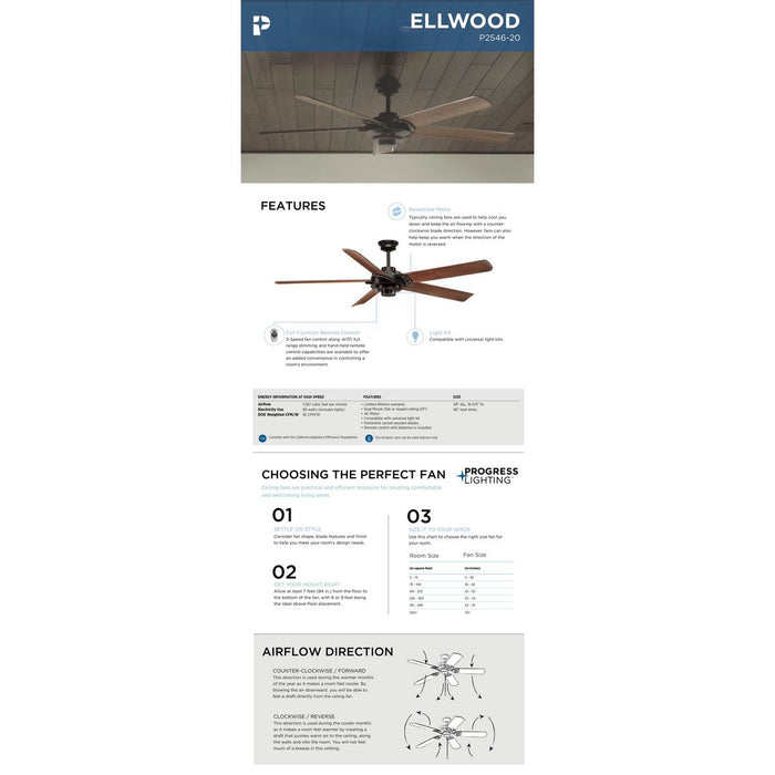 Ellwood 68" Ceiling Fan-Fans-Progress Lighting-Lighting Design Store