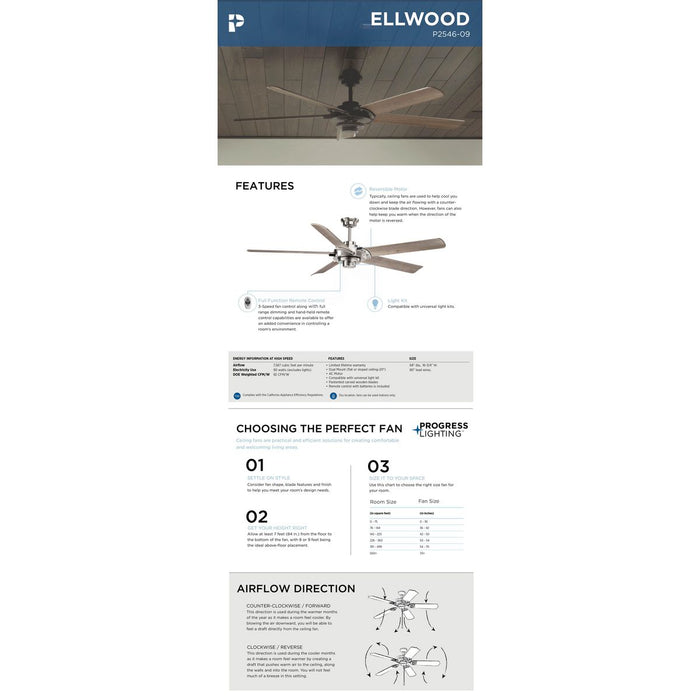 Ellwood 68" Ceiling Fan-Fans-Progress Lighting-Lighting Design Store