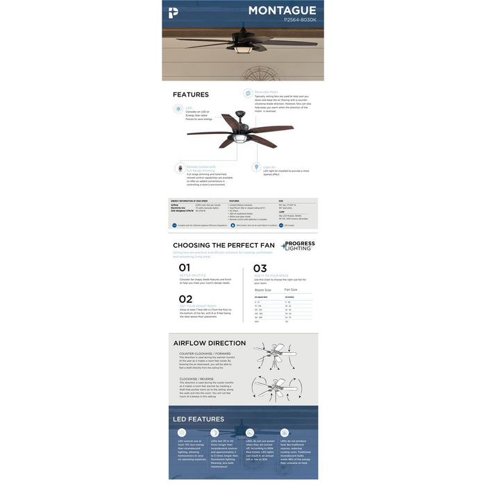 Montague 60" Ceiling Fan-Fans-Progress Lighting-Lighting Design Store