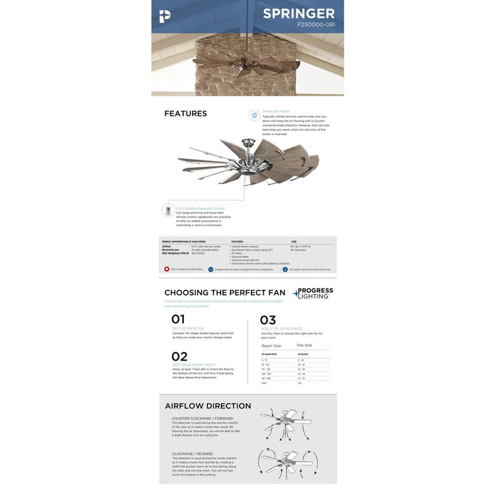 Springer 60" Ceiling Fan-Fans-Progress Lighting-Lighting Design Store