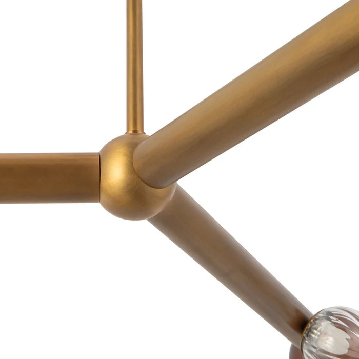 Reese LED Chandelier Vintage Brass/Amber Glass